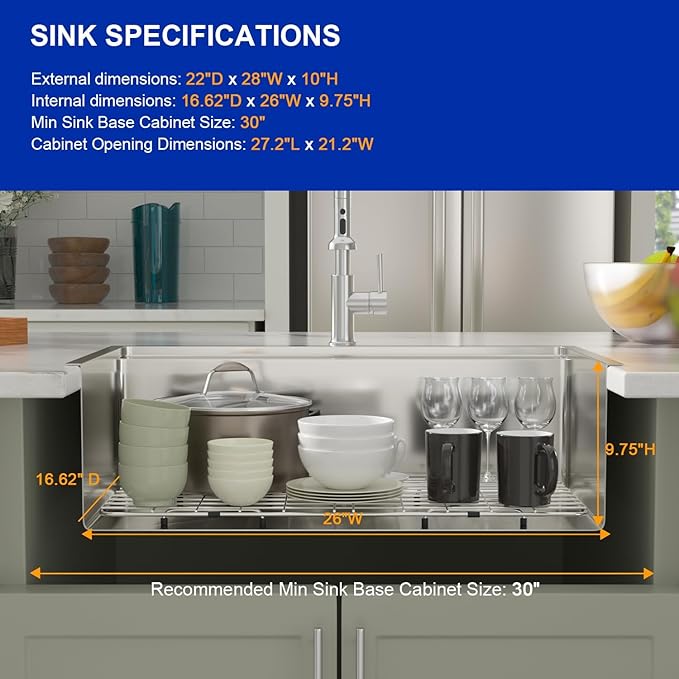 Dcolora 28 In. Drop In Kitchen Sink Stainless Steel Single Bowl Workstation Sinks Topmount, Round Corner 28"x22"x10" #DC-T7744
