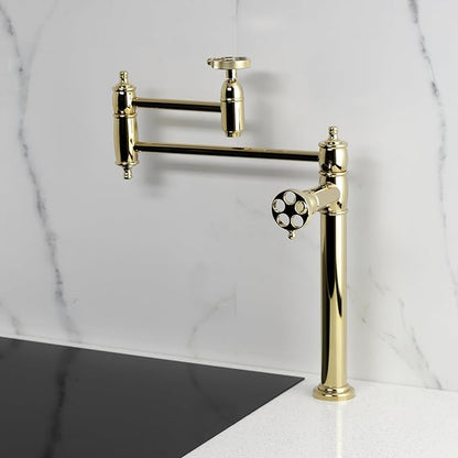 Kingston Brass KS3702RKZ Wendell Two-Handle 1-Hole Deck Mount Pot Filler Faucet with Knurled Handle in Polished Bronze