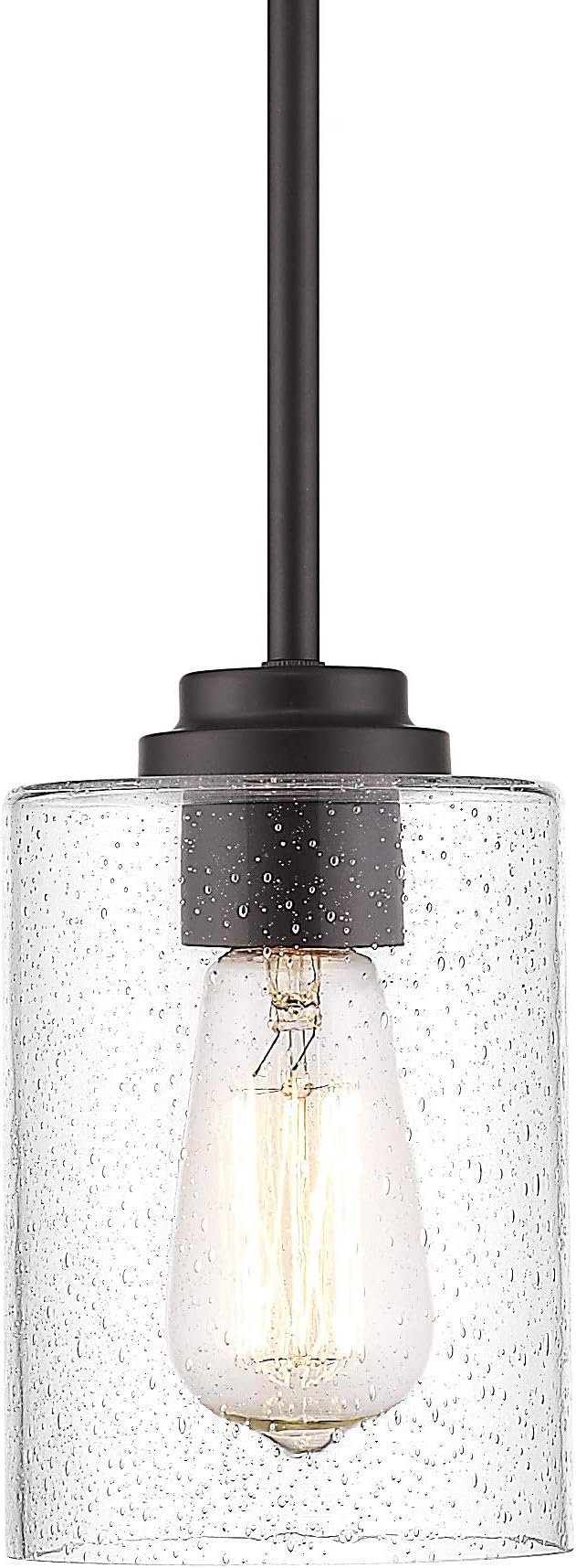 Beionxii Glass Pendant Light | Farmhouse Mini Pendant Lighting for Kitchen Island Dining Room Over The Sink, Oil Rubbed Bronze with Bubble Glass - DMD9002-1H/1PK