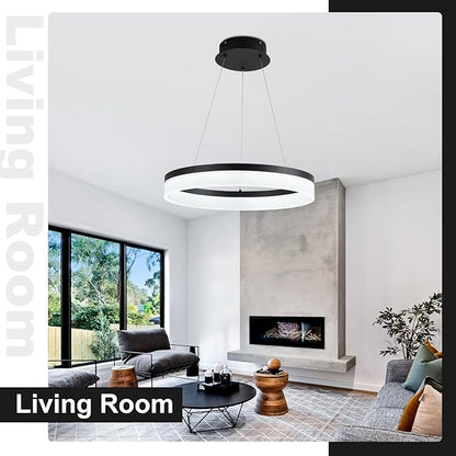 Buccleuch Modern LED Chandelier - Dimmable 19.7" Black Round Pendant Light, Height Adjustable UL-Certified Ceiling Light for Dining Room, Kitchen Island, Living Room, Bedroom, Foyer, 6500K