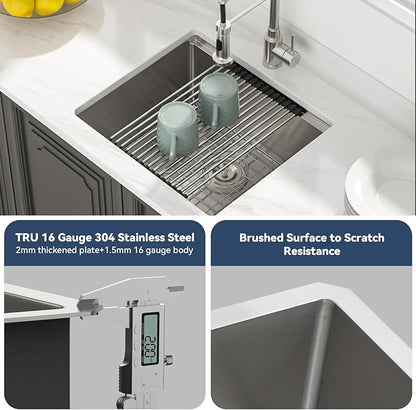 Lordear 21 Undermount Kitchen Sink -21x19 Inch Undermount Bar Sink Stainless Steel 16 Gauge Ledge Workstation Handmade RV Camper Mobile Home Kitchen Sink Basin with Full Cover Cutting Board