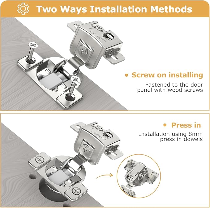 Furniware 20 Pieces 1-5/16 in Overlay Soft Close Concealed Hinge for Face Frame Door, 105° Open Angle Concealed Stainless Steel Hinges for Face Frame Door, Soft Close Cabinet Hinge Satin Nickel