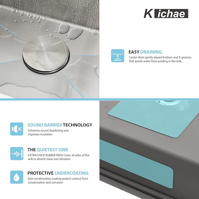 Kichae 30 Undermount Kitchen Sink - 30x18 Undermount Sink Ledge Workstation 16 Gauge Stainless Steel Deep Single Bowl Under Counter Handmade Basin