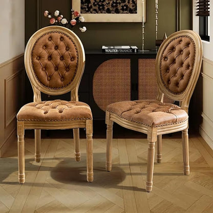 SoarFlash French Dining Chairs Set of 6, Vantage Dining Chair with Round Back, Farmhouse Country PU Leather Dining Chair for Kitchen,Bedroom,Orange