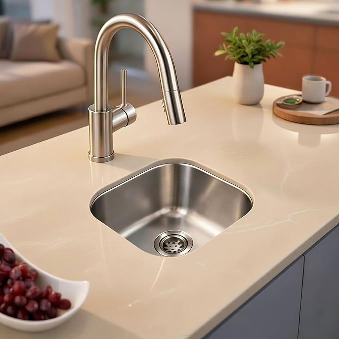 ORLANDO 15x13 inch Undermount bar Sink – 18 Gauge 304 Stainless Steel Single Bowl Kitchen Sink with Basket Strainer for Kitchen Island, Wet Bar & Prep Station
