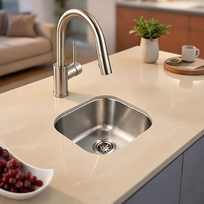 ORLANDO 15x13 inch Undermount bar Sink – 18 Gauge 304 Stainless Steel Single Bowl Kitchen Sink with Basket Strainer for Kitchen Island, Wet Bar & Prep Station