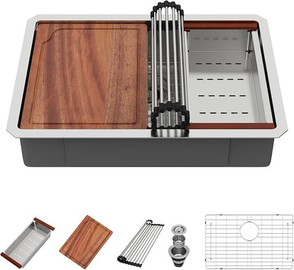 25 Inch Undermount Kitchen Sink - Beslend ADA 6 Inch Depth 25x18 Undermount Worksation Sinks Under Counter Stainless Steel 16 Gauge Mobility Friendly Sink for Wheelchair Accessible Kitchen