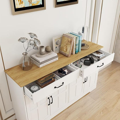 Locsear Sideboard Buffet Cabinet with Storage, 55" Large Kitchen Storage Cabinet with 2 Drawers and 4 Doors, Wood Coffee Bar Buffet Table Console for Kitchen Dining Room, White