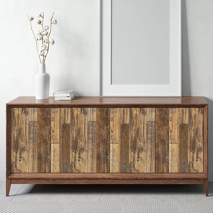 Decoroom Wood Wallpaper 17.71''×787'' Shiplap Peel and Stick Wallpaper Rustic Wood Grain Contact Paper Removable Self Adhesive Distressed Vinyl Film Roll for Table Cabinets Shelf Liner Decorative