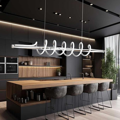 Modern LED Chandelier Lighting Fixture,Dimmable Led Pendant Light with Remote,Contemporary Living Dining Room Kitchen Island Modern Chandelier Minimalist Wave Design 3000K-6500K Freely Adjustable