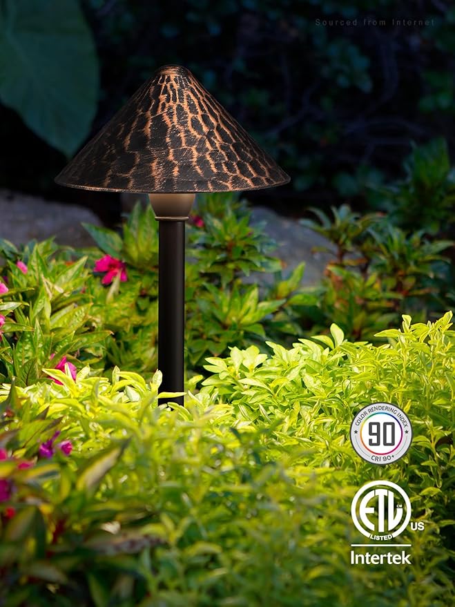 LEONLITE 12-Pack LED Low Voltage Landscape Path Light, 3W 12-24V AC/DC, Pathway Lighting Wired, Outdoor Light for Yard Lawn, ETL CRI90+ Unique Vintage Golden Texture, Aluminum, 3000K Warm White