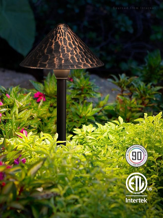 LEONLITE 12-Pack LED Low Voltage Landscape Path Light, 3W 12-24V AC/DC, Pathway Lighting Wired, Outdoor Light for Yard Lawn, ETL CRI90+ Unique Vintage Golden Texture, Aluminum, 3000K Warm White