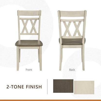 Lexicon Farmhouse Wood Dining Chair, Set of 2, Double Cross Back, Rustic Armless Chairs, Kitchen and Dining Room Furniture, Two-Tone Finish (Greywash and Antique White)