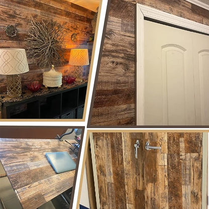 Decoroom 17.71''×511'' Peel and Stick Wallpaper Distressed Wood Plank Wallpaper Rustic Wood Grain Pattern Wall Paper Removable Self Adhesive Brown Shiplap Vinyl Film