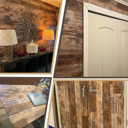 17.71''×118'' Distressed Wood Plank Wallpaper Peel and Stick Rustic Wood Grain Pattern Wall Paper Removable Self Adhesive Brown Shiplap Vinyl Film Decorative Wooden Look