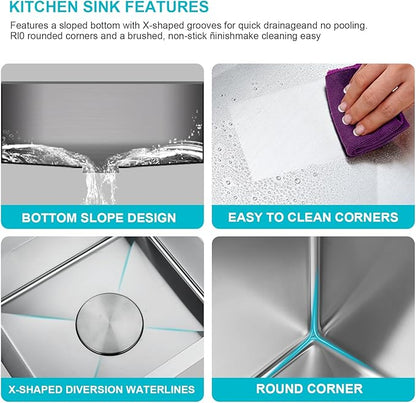 Small Kitchen Sink 19x17x9 Inch Drop In Bar Sink - 18 Gauge Brushed Stainless Steel for RV Kitchen, Wet Bar, Outdoor Prep Sink