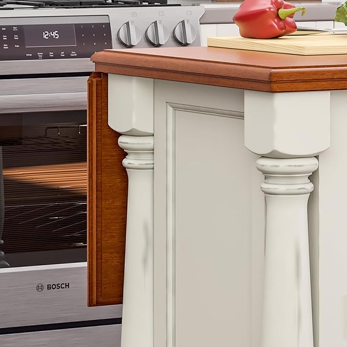 Homestyles Monarch Kitchen Island Set, 50 Inch Width, Antique White