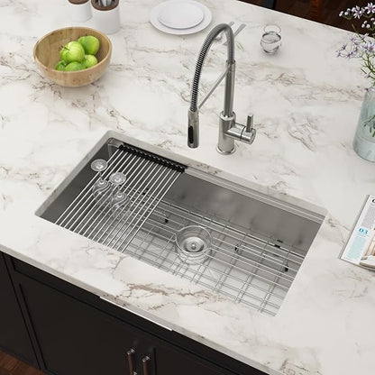 32 Inch Undermount Kitchen Sink Workstation - Couoko 32x19 Inch Undermount Single Bowl Workstation Sink 16 Gauge Stainless Steel Deep Handmade Under Counter Kitchen Sink with Accessories