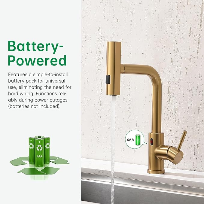 CENOSA Touchless Kitchen Faucet Motion Sensor Hands Free Single Handle Kitchen Sink Faucet with Pull Down Sprayer Brusshed Gold