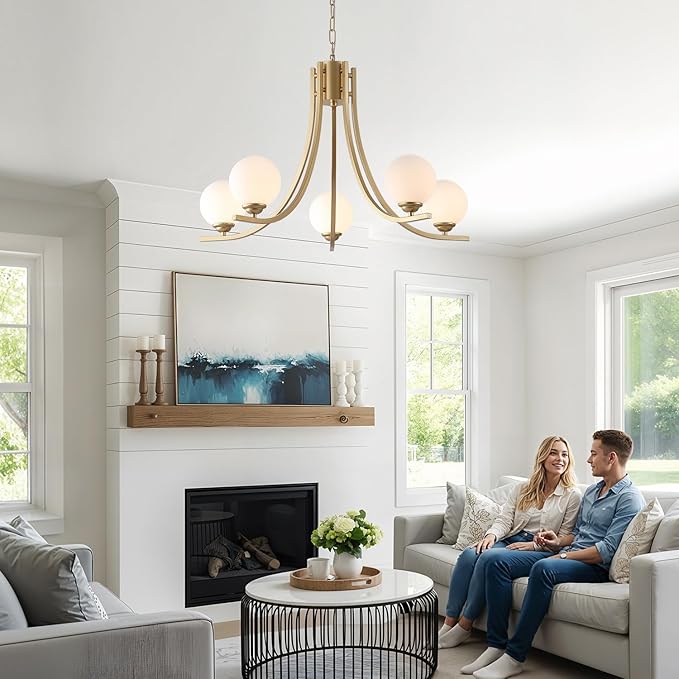 Glass Globe Chandelier,Gold Farmhouse Chandeliers for Dining Room,Modern Sputnik Dining Room Light Fixtures，Adjustable Chain Ceiling Lighting for Living Room Bedroom Kitchen Island