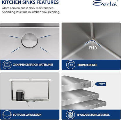 Sarlai Drop Bar Sink - 18 Inch Outdoor Kitchen Sink with Pull-out Faucet Drop In Workstation 18 x 18 Topmount Stainless Steel 16 Gauge Single Bowl Bar Prep RV Outdoor Sinks Basin
