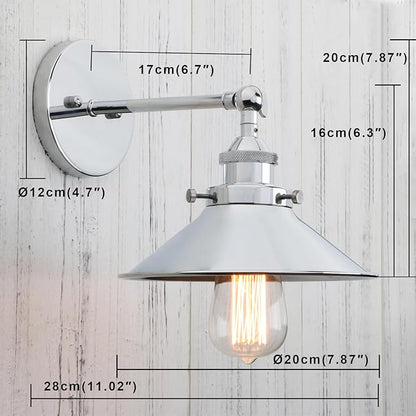 PERMO Vintage Industrial Metal Wall Sconce Lighting 180 Degree Adjustable Wall Lamp (Chrome)