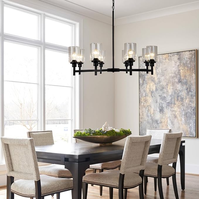 A Million 27.5" Black Chandelier 5 Lights, Kitchen Island Lighting Industrial Chandelier with Clear Glass Shade, Ceiling Pendant Light for Farmhouse Dining Room Living Room Bedroom