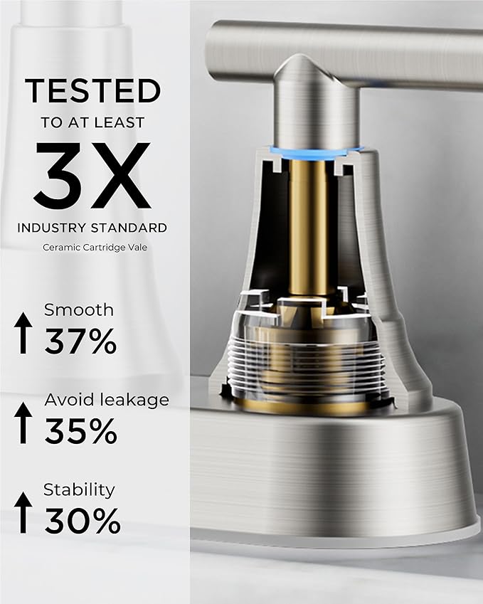 FORIOUS Bathroom Faucets Brushed Nickel, 4 Inch Centerset Bathroom Sink Faucet 2 or 3 Hole with Pop up Drain and cUPC Hose, Two Handles Control, 360° spout for Restroom,Vanity, Rv, 2 Pack