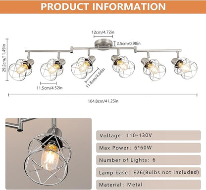 WILON Track Lighting Fixtures, 6-Light Brushed Nickel Flush Mount Track Light Ceiling, 6 Way Spot Light Kitchen Light Fixtures Directional Ceiling Spotlight for Kitchen Hallway Living Room