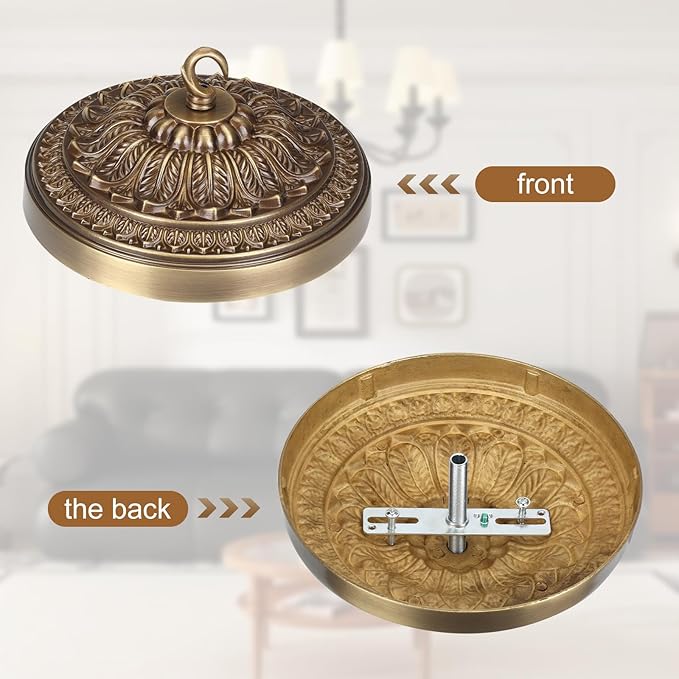 7.28 Inches Brass Ceiling Canopy, Gold Retro Mounting Plate Kit for Chandelier Pendant Light