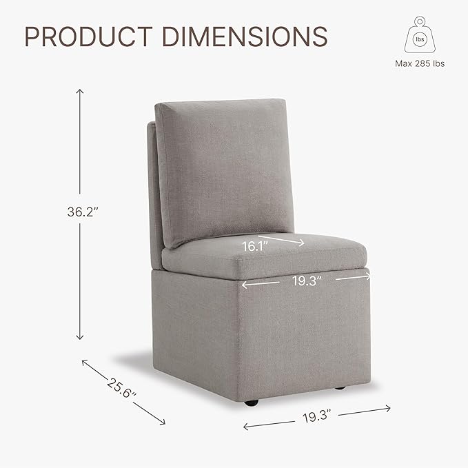 KISLOT Upholstered Dining Chairs with Casters, Modern Dining Room Chairs Set of 2 with Hidden Storage & 4 Wheels, Single Sofa Chair for Kitchen, Reading Room, Waiting Room, Khaki