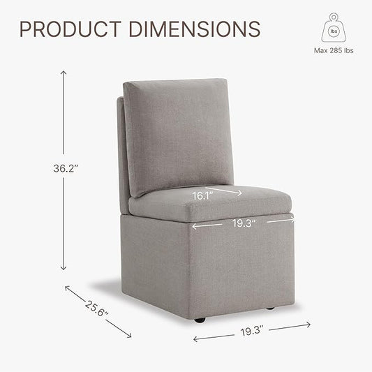 KISLOT Upholstered Dining Chairs with Casters, Modern Dining Room Chairs Set of 2 with Hidden Storage & 4 Wheels, Single Sofa Chair for Kitchen, Reading Room, Waiting Room, Taupe