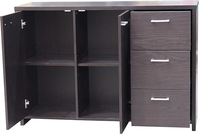 Kings Brand Furniture 47” Sideboard Buffet Cabinet – Modern Credenza Storage Console with 2 Doors, 3 Drawers & Adjustable Shelves, Oak Chocolate Dining Room & Kitchen Accent Cabinet