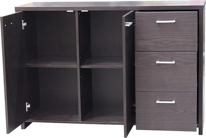 Kings Brand Furniture 47” Sideboard Buffet Cabinet – Modern Credenza Storage Console with 2 Doors, 3 Drawers & Adjustable Shelves, Oak Chocolate Dining Room & Kitchen Accent Cabinet