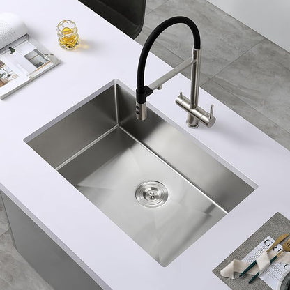 POPFLY 28×20 Inch Undermount SUS 304 Kitchen Sink, 18 Gauge Stainless Steel Handmade 9 Inchs Deep Single Bowl Bar Sinks, Brushed Nickel