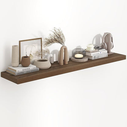 Fun Memories 55 Inch Long Floating Shelves for Wall, 55x9.3 Large Floating Shelf for Bedroom, Kitchen, Bathroom, Wall Mounted Rustic Wood Shelves with Invisible Bracket for Books, Decor, Walnut
