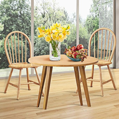 HOMGX Wooden Set, 100% Rubber Timber, Solid Structure Retro Side, Dining, Living Room, etc. Round Legs Vintage Kitchen Chairs (Set of 2), Wood Color