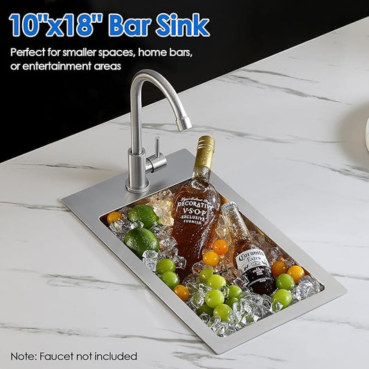 ROVOGO 10"x18"x6" Bar Sink Drop in, Small Kitchen Sink Single Bowl 304 Stainlesss Steel, Wet Bar Prep Sink with 1 Faucet Hole and Drain Assembly, Top Mount, Brushed