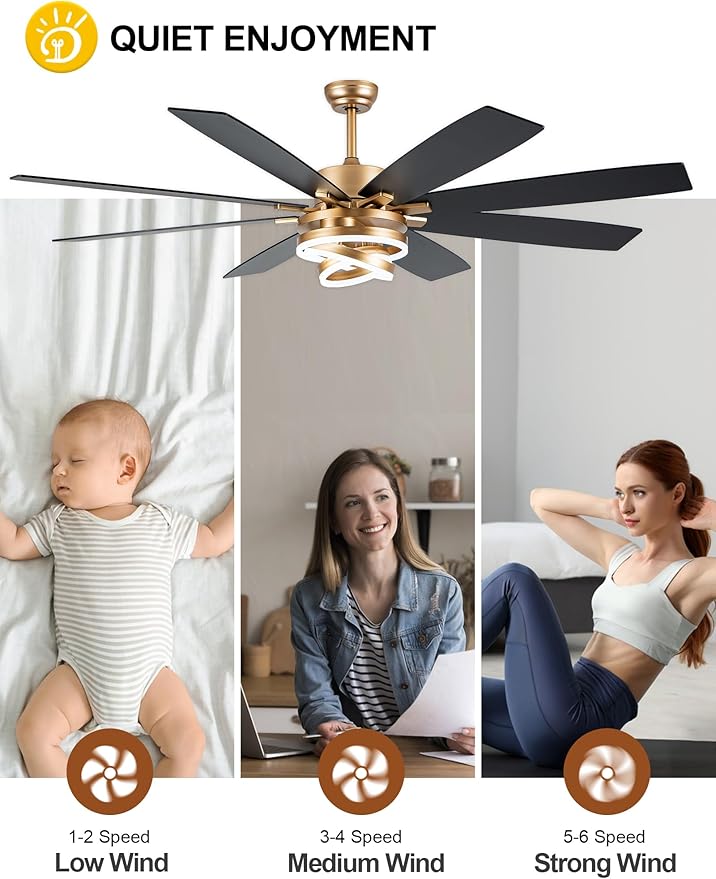 72 Inch Gold Ceiling Fans with Lights Reversible Quiet DC Motor 6 Speeds Large Modern Ceiling Fans with Remote Chandelier Fans for Bedroom Living Room