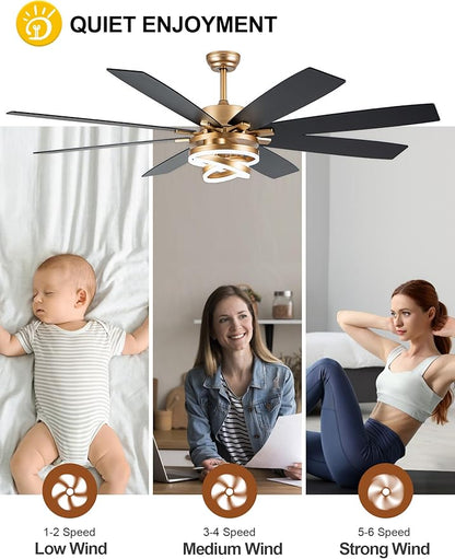 72 Inch Gold Ceiling Fans with Lights Reversible Quiet DC Motor 6 Speeds Large Modern Ceiling Fans with Remote Chandelier Fans for Bedroom Living Room