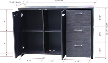 Kings Brand Furniture 47” Sideboard Buffet Cabinet – Modern Credenza Storage Console with 2 Doors, 3 Drawers & Adjustable Shelves, Oak Chocolate Dining Room & Kitchen Accent Cabinet
