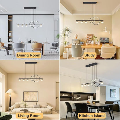 ORANOOR Modern Black Gold Chandeliers for Dining Room, Dimmable LED Chandelier Linear Pendant Light for Kitchen Island, 39in Globe Haning Pendant Chandelier Lighitng with Remote (2 Rings, 3000lm)