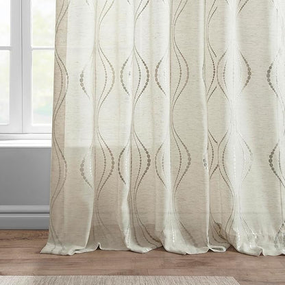 HPD Half Price Drapes Embroidered Linen Sheer Curtains for Living Room 50 X 96 (1 Panel), Rod Pocket Window Curtains for Bedroom, Suez Natural