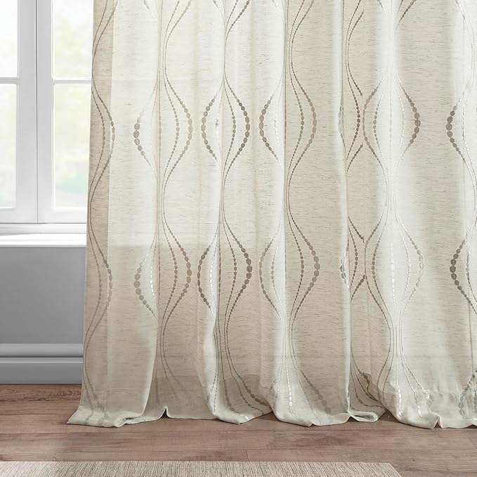 HPD Half Price Drapes Embroidered Linen Sheer Curtains for Living Room 50 X 84 (1 Panel), Rod Pocket Window Curtains for Bedroom, Suez Natural