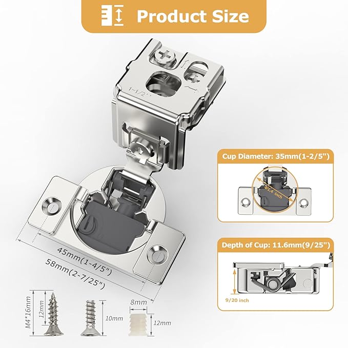 [Closing Speed Control] 30 Pack 1-1/2 Inch Overlay Soft Close Hinges for Face Frame Cabinet, 4D Adjustment, Stainless Steel Kitchen Cabinet Hardware, 105° Open Concealed Self Closing Hinge