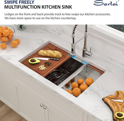 Sarlai 28 Inch Undermount Double Bowl Sink - Stainless Steel 16 Gauge Workstation Sink Low Divide 60/40 Basin