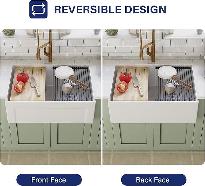 DeerValley White Farmhouse Workstation Sink 30 inch, Reversible Fireclay Deep Single Bowl Apron Front Kitchen Sink, Undermount Farm Sink with Ledge and Accessories