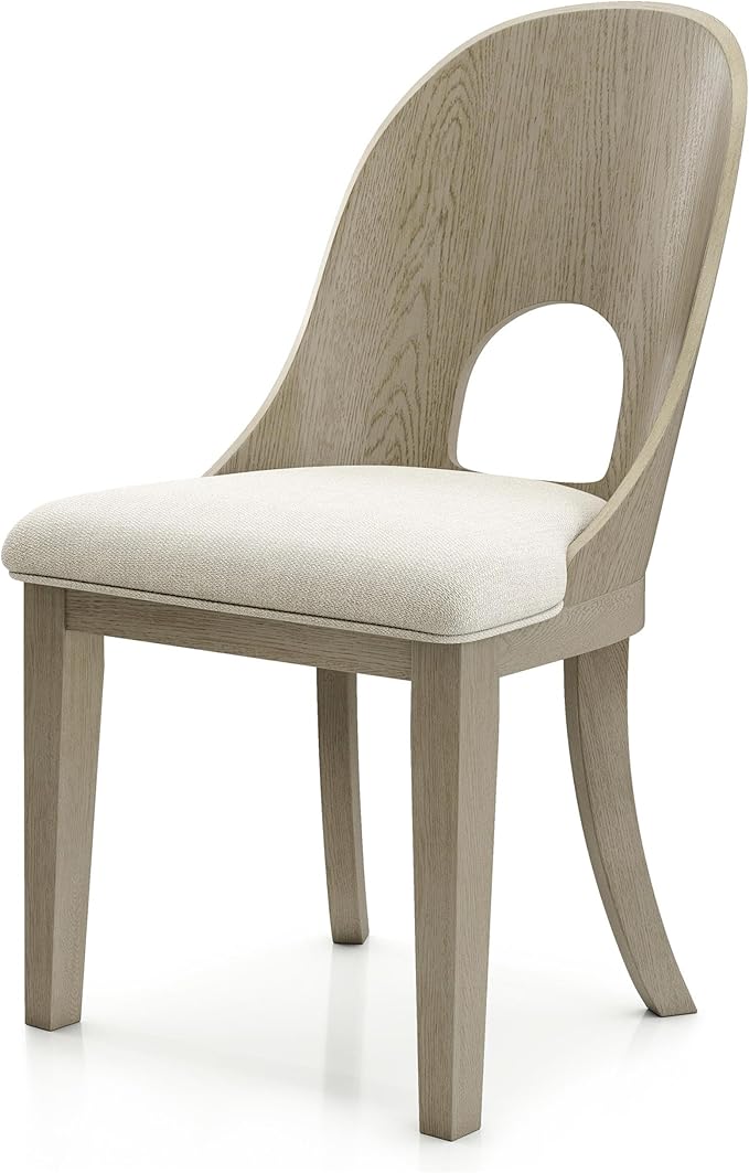 Furniture of America Selyra Modern Solid Wood Dining Chairs Set of 2 with Curved Wood Back, Comfortable Upholstered Seating for Dining Room, Home Kitchen, White Oak