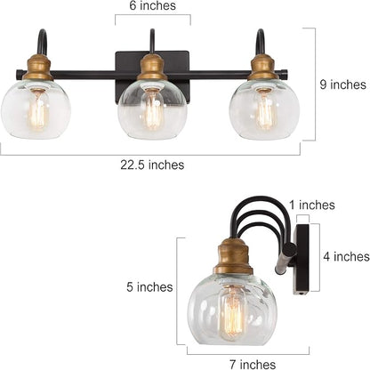 LALUZ Bathroom Light Fixtures, Vanity Lights with Oil Rubbed Bronze Finish, Antique Gold Socket, Clear Glass Shade, 22.5’’ L x 7’’ W x 9’’ H