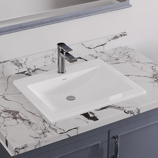 DeerValley 21"x18" Drop-In Bathroom Sink Ceramic Rectangle Vessel Sink with Overflow Vanity Bathroom Vessel Sink Bowl